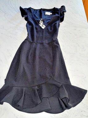 Hello Molly Black Lace-Up Ruffle Midi Dress Size 6 Like New